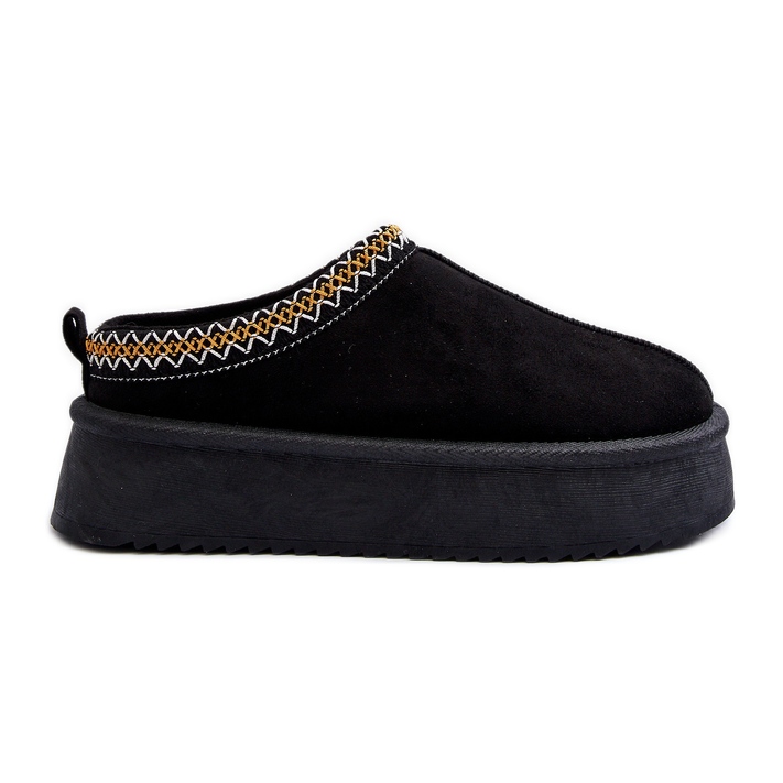 Papuci cu talpa groasa din piele intoarsa ecologica, Black Sylva negru