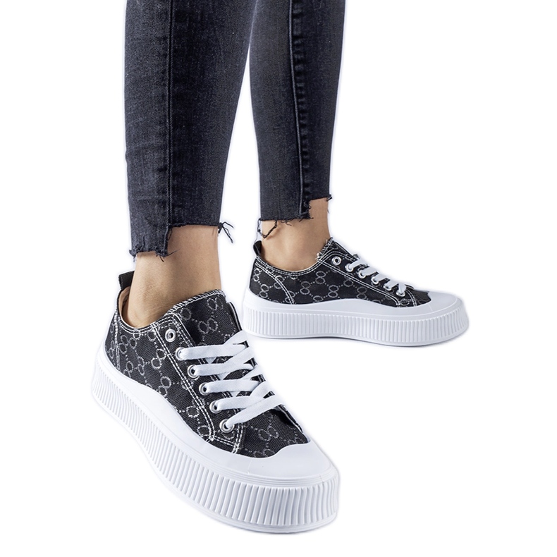 Adidasi negri decorati cu monograma Cavi negru