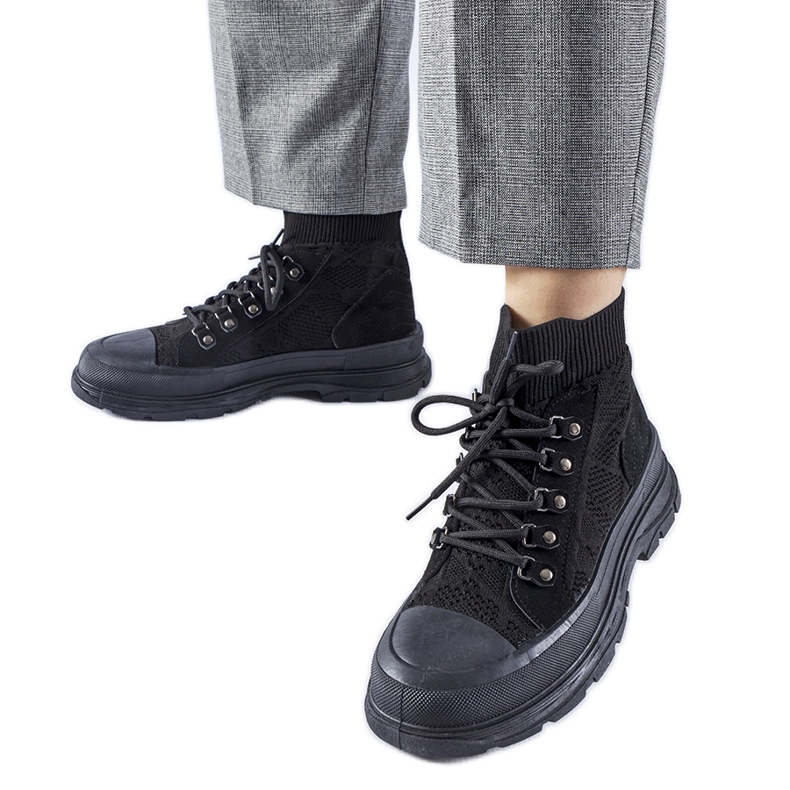 Tenisi negri din țesătură Casalma înalți negru