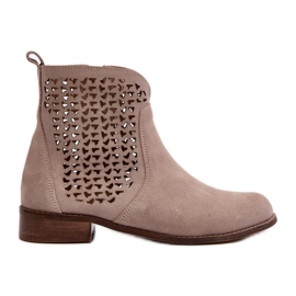 Botine ajurate din piele intoarsa Zazoo 2791, bej