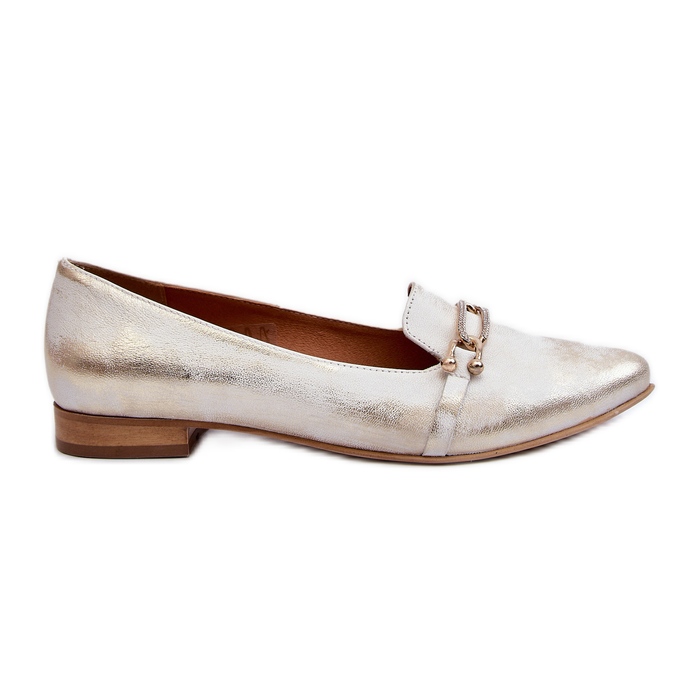 Balerini din piele Zazoo 2885 cu decor auriu și alb de aur