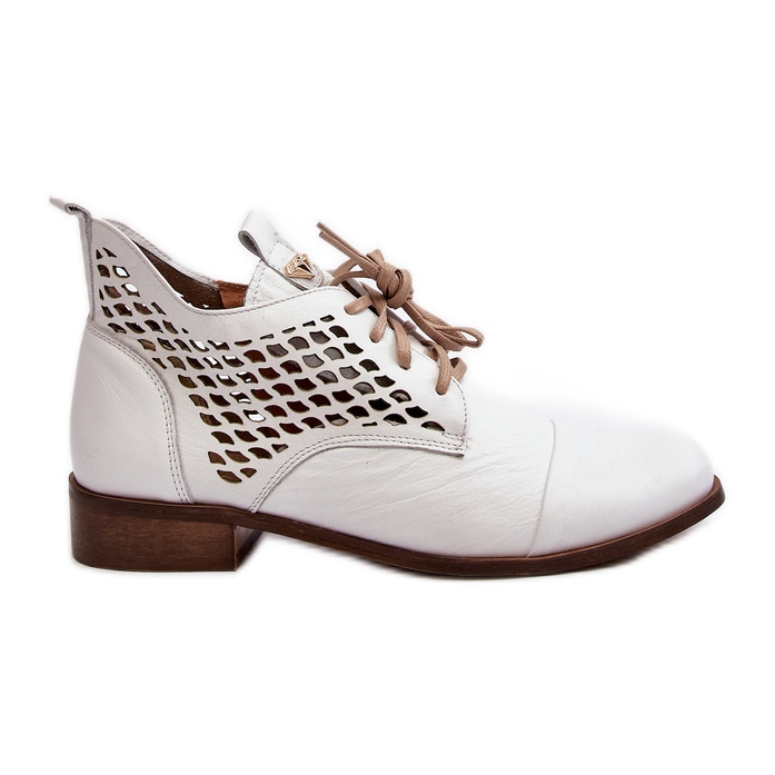 Botine de damă Zazoo 2878 din piele ajurata, albe Botine de damă Zazoo 2878 din piele ajurata, albe