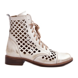 Botine din piele ajurata Zazoo 2695, auriu periat de aur