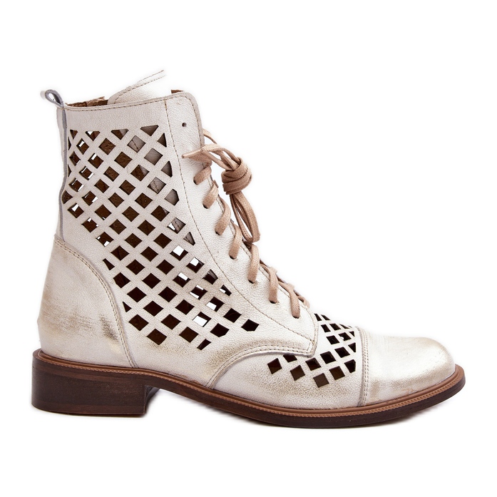 Botine din piele ajurata Zazoo 2695, auriu periat de aur