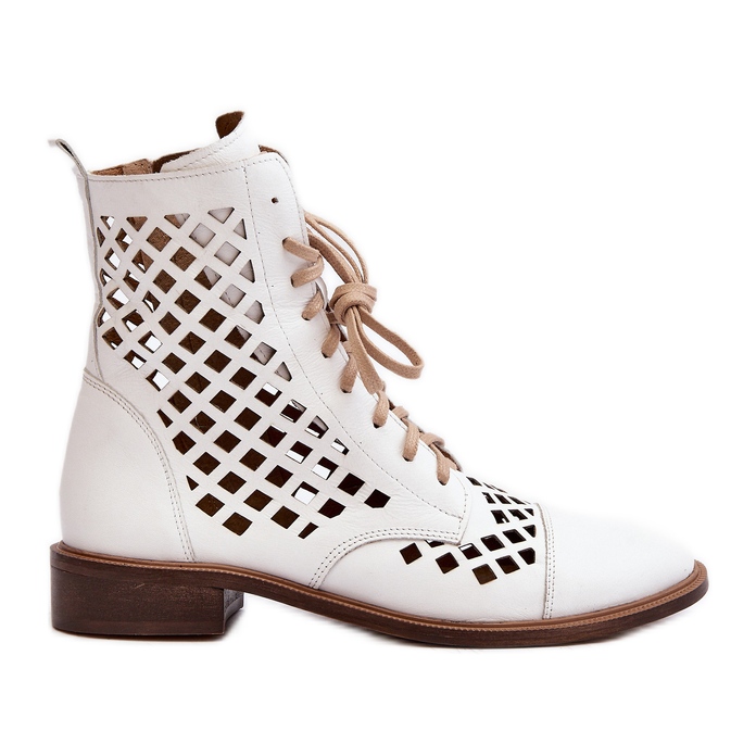 Botine din piele ajurata Zazoo 2695, albe