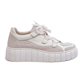 Pantofi sport de damă din piele pe platformă M01/1 Zazoo Bej deschis Pantofi sport de damă din piele pe platformă M01/1 Zazoo Bej deschis