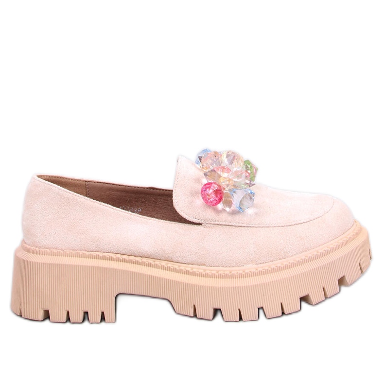 Mocasini cu platforma Stefani Beige cu pietre bej