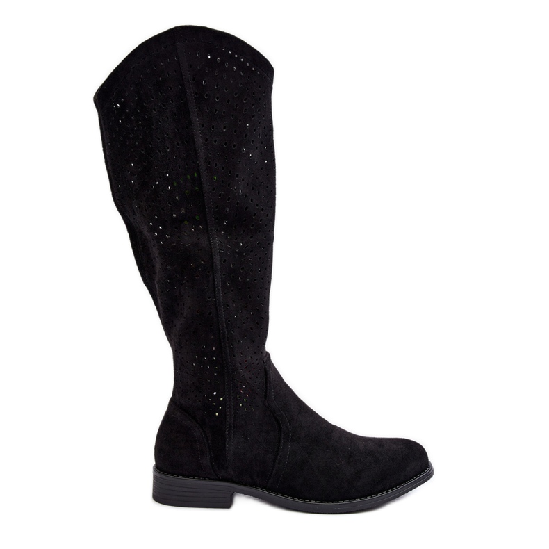 S.barski HY66-150 Cizme ajurate cu toc plat, negru S.barski HY66-150 Cizme ajurate cu toc plat, negru