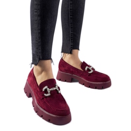 Mocasini Giacomo burgundy cu strasuri roșu Mocasini Giacomo burgundy cu strasuri roșu