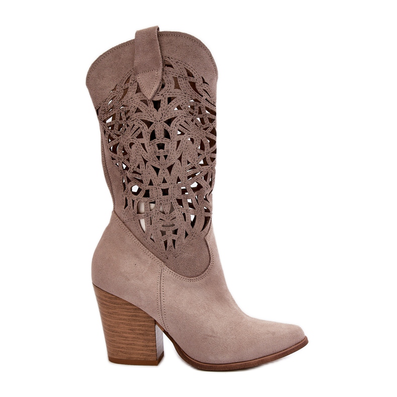 Botine de damă ajurate Zazoo 3414 din piele intoarsa Cappucino bej
