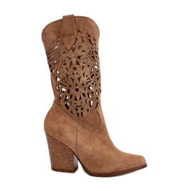 Botine ajurate pentru femei Zazoo 3414, piele intoarsa, bej Botine ajurate pentru femei Zazoo 3414, piele intoarsa, bej