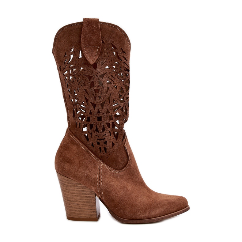 Botine ajurate pentru femei Zazoo 3414, piele intoarsa maro