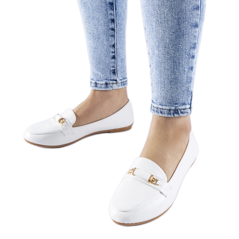 Mocasini albi cu catarama Velino