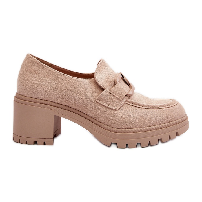 Vinceza Pantofi bej Finley din piele intoarsa cu tocuri masive