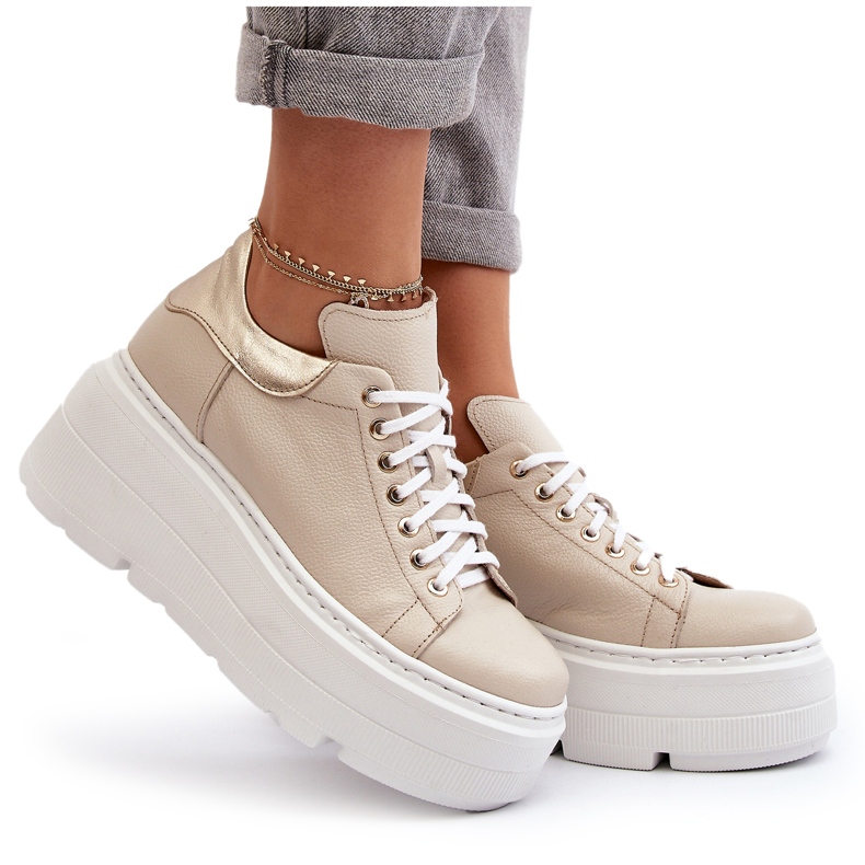 Pantofi sport Zazoo 10165 pentru femei pe o platformă masivă, bej
