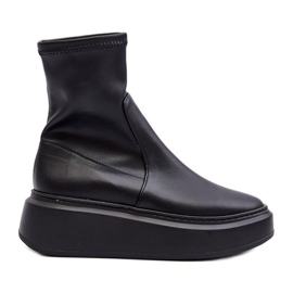 Botine de piele pentru femei Zazoo 3395 pe o platformă masivă, negru