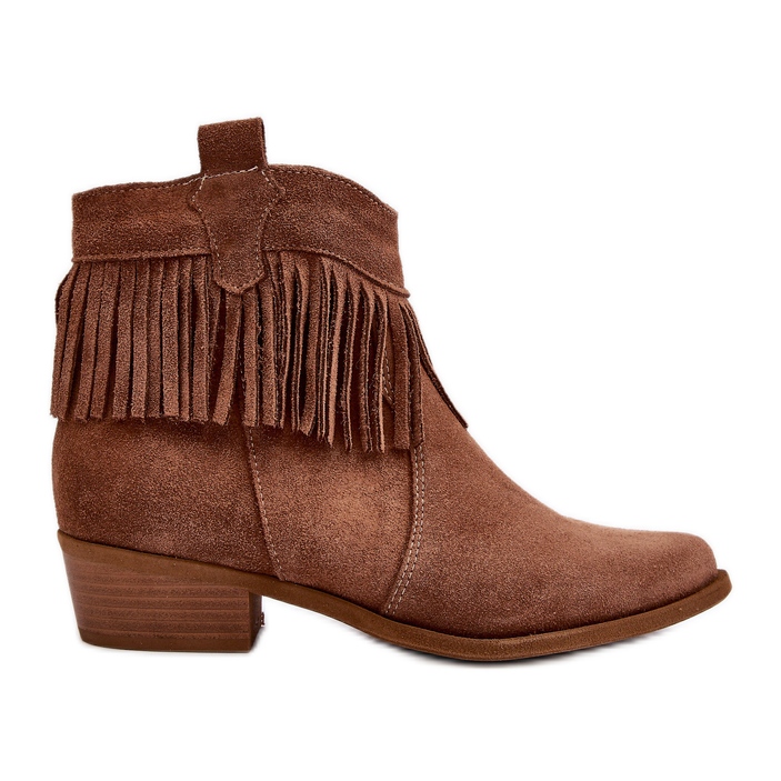 Botine de damă Zazoo 3430 din piele intoarsa cu franjuri camel maro