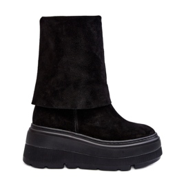 Botine pentru femei Zazoo 3410 din piele intoarsa pe o platforma masiva, neagra negru