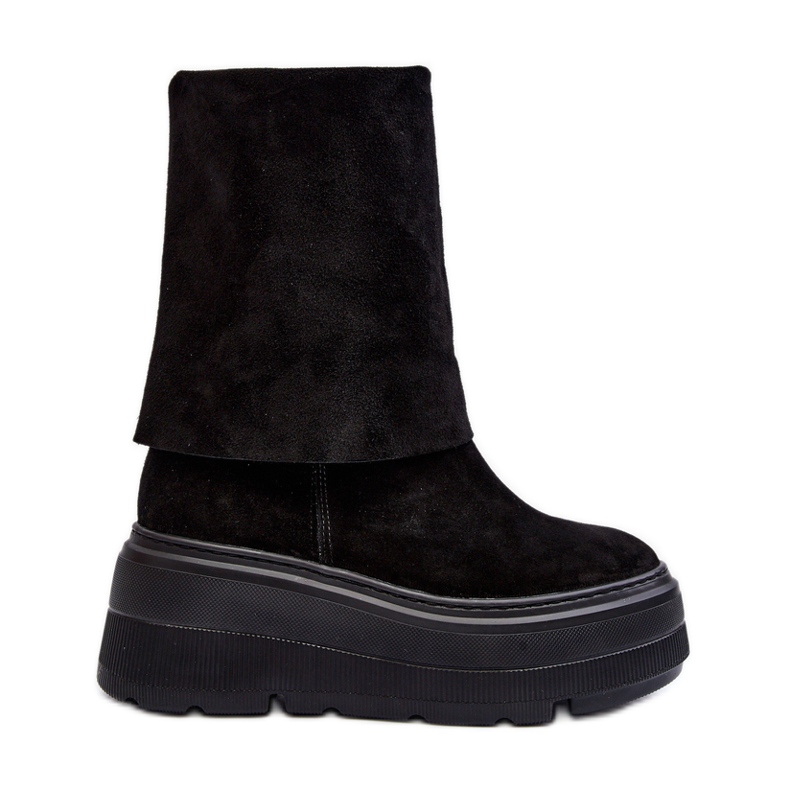 Botine pentru femei Zazoo 3410 din piele intoarsa pe o platforma masiva, neagra negru