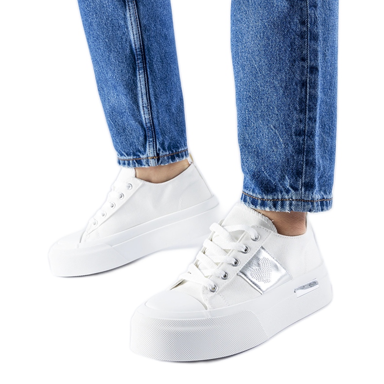 Adidași cu platformă Lawton albi și argintii