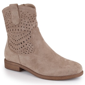 Botine ajurate dama piele intoarsa bej S.Barski HY66-135