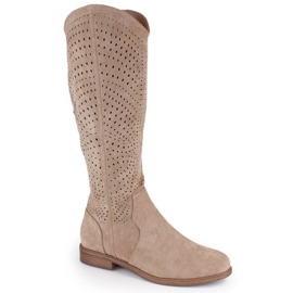Cizme de dama ajurata piele intoarsa bej S.Barski HY66-150 Cizme de dama ajurata piele intoarsa bej S.Barski HY66-150