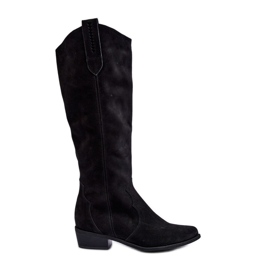 Cizme de cowboy din piele intoarsa Zazoo 3427 negre negru Cizme de cowboy din piele intoarsa Zazoo 3427 negre negru