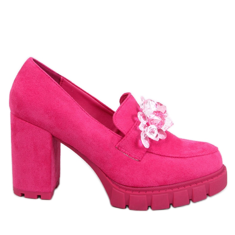 Mocasini cu toc inalt Nadina Fuchsia cu pietre roz