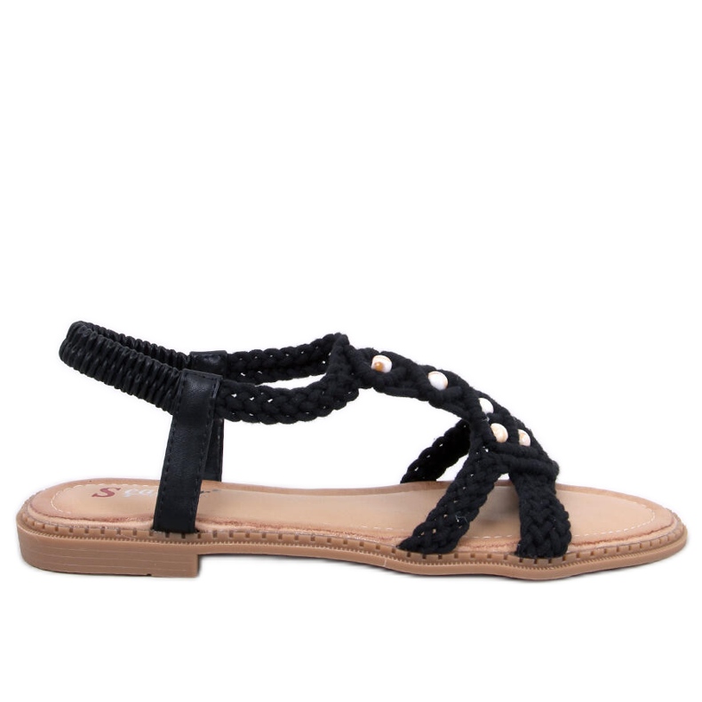 Ashes Sandale negre boho cu sir negru Ashes Sandale negre boho cu sir negru