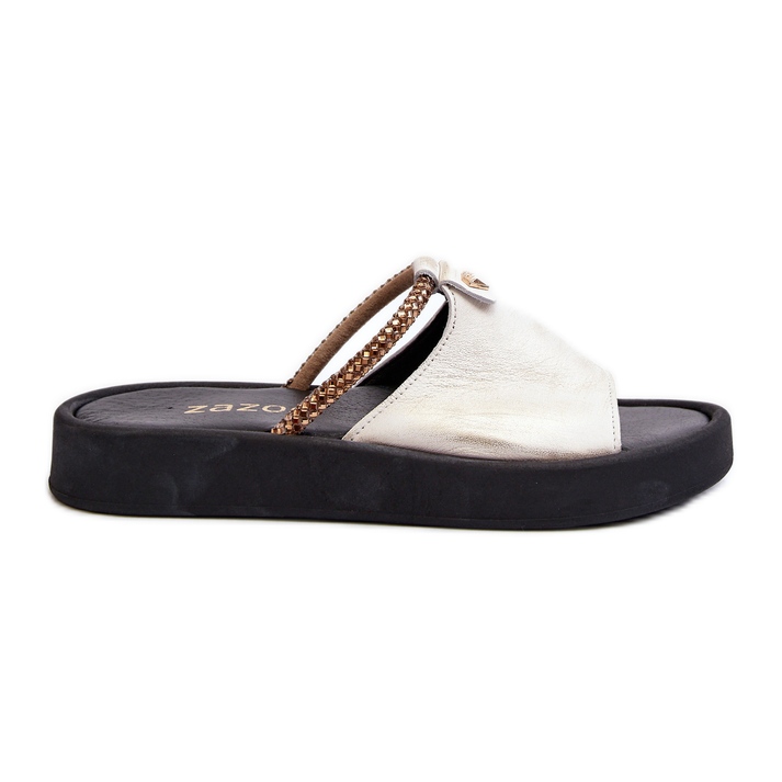 Flip-flops din piele pentru femei Zazoo 2896 alb și auriu de aur