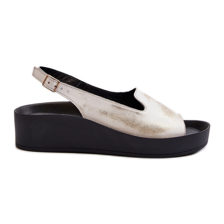 Sandale din piele pentru femei Zazoo 2893 cu talpă groasă, auriu periat de aur