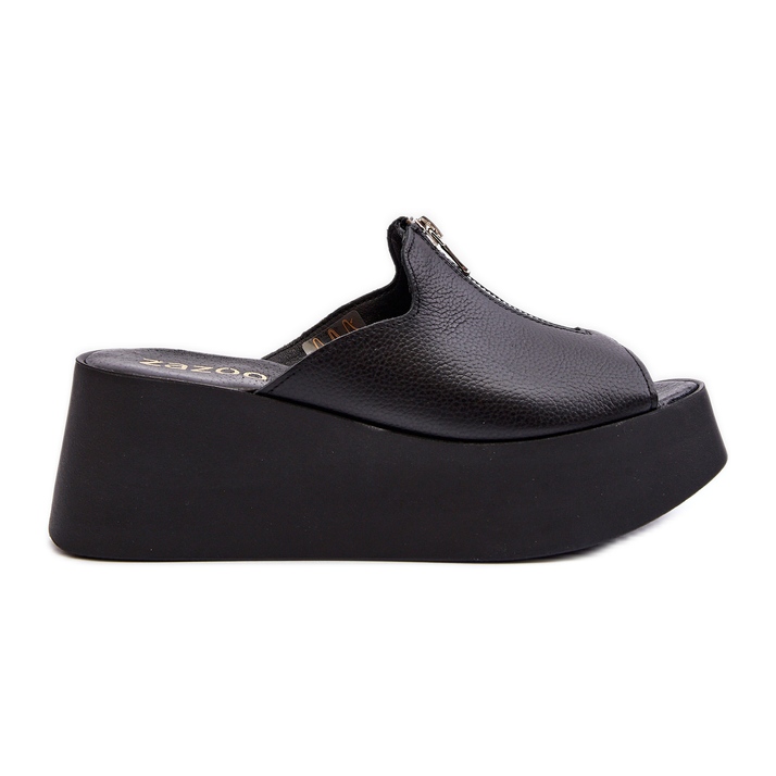Flip-flops pentru femei Zazoo 2916 pe o platformă masivă cu fermoar, negru