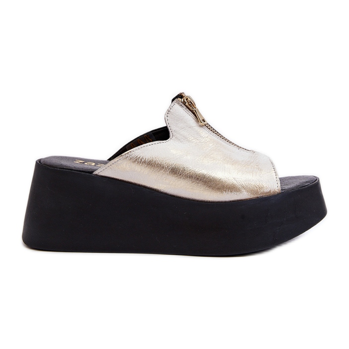 Flip-flops pentru femei Zazoo 2916 pe o platformă masivă cu fermoar, auriu de aur