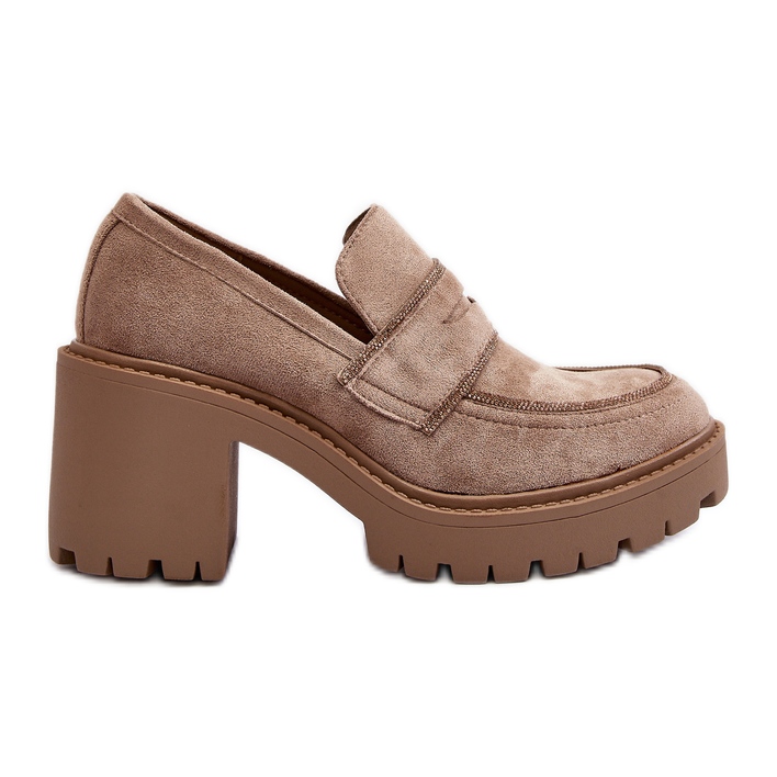 Pantofi de damă cu toc gros Kaki Feneli bej Pantofi de damă cu toc gros Kaki Feneli bej