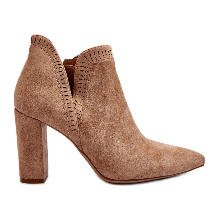 Botine De Damă Toc Înalt Cu Decupaj Bej Kerestia