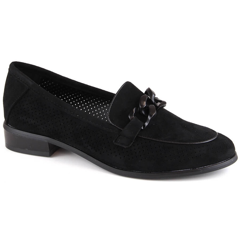 Pantofi cu toc ajurat din piele intoarsa de dama, negri Potocki SZ12052 negru