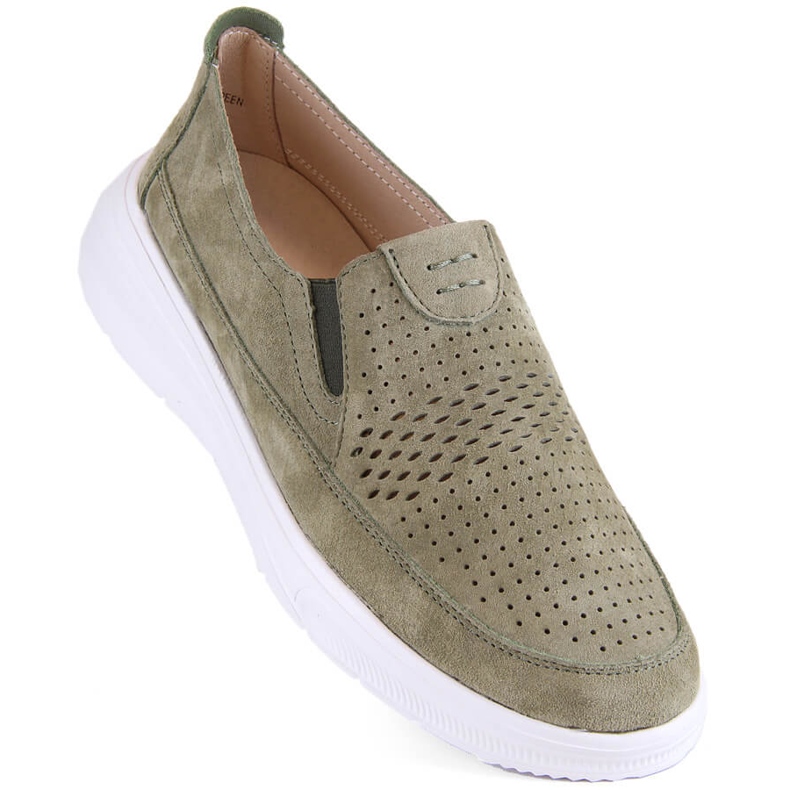 Pantofi sport slip-on, ajurat, din piele, verde T.Sokolski 278