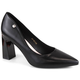 Pompi de dama cu toc decorativ, negri, Vinceza 62106 negru