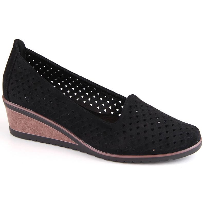 Pantofi de damă din piele intoarsa ajurata, Potocki negri SZ12306 negru