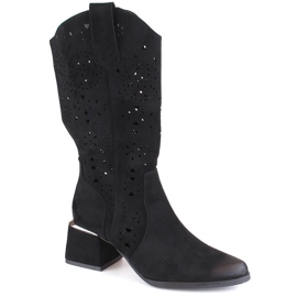 Cizme ajurate de damă din piele intoarsa, neagra Potocki SZ12397 negru