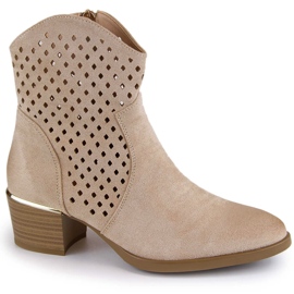 Cizme cowboy ajurate dama din piele intoarsa, bej Vinceza 58239 Cizme cowboy ajurate dama din piele intoarsa, bej Vinceza 58239