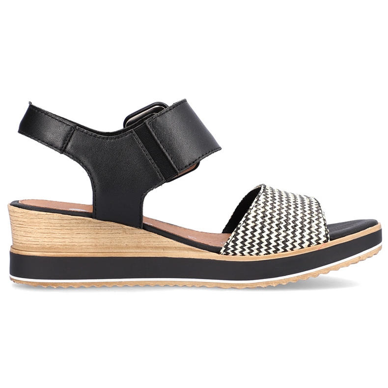 Sandale cu pană confortabile din piele cu Velcro Remonte D6453-01 negru Sandale cu pană confortabile din piele cu Velcro Remonte D6453-01 negru