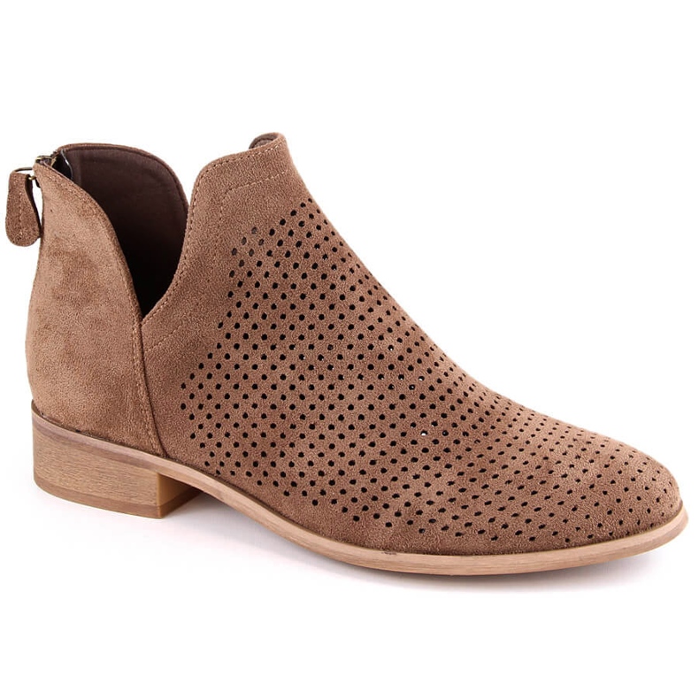 Cizme ajurate dama din piele intoarsa cu toc mic, maro Potocki SZ12307