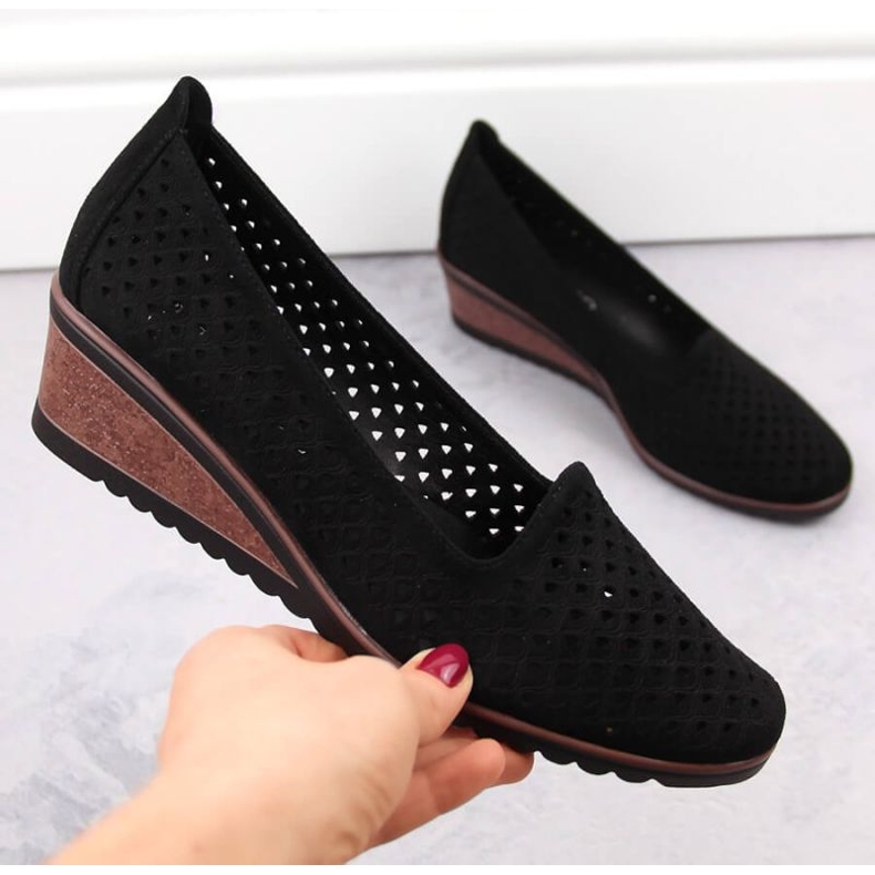 Potocki W WOL206 pantofi cu pană din piele intoarsa neagra negru