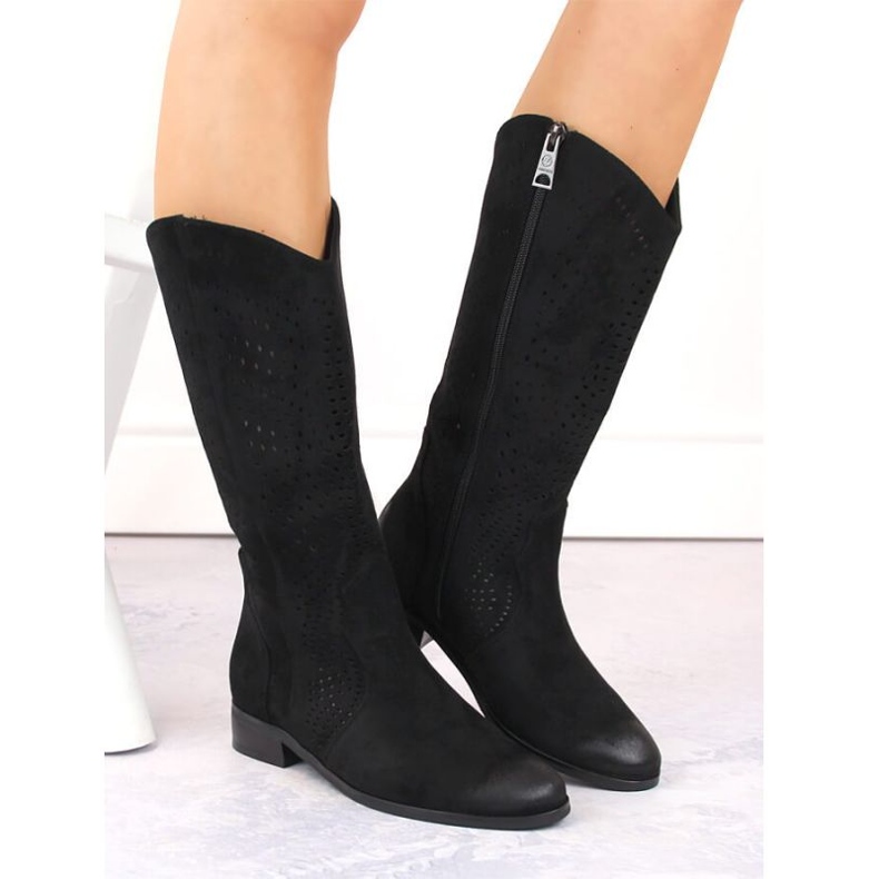 Vinceza W JAN264A cizme ajurate din piele intoarsa neagra negru