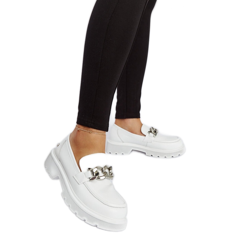Mocasini alb din piele Goe LL2N4038