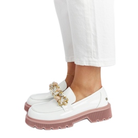 Mocasini albi din piele lacuita Goe NN2N4201