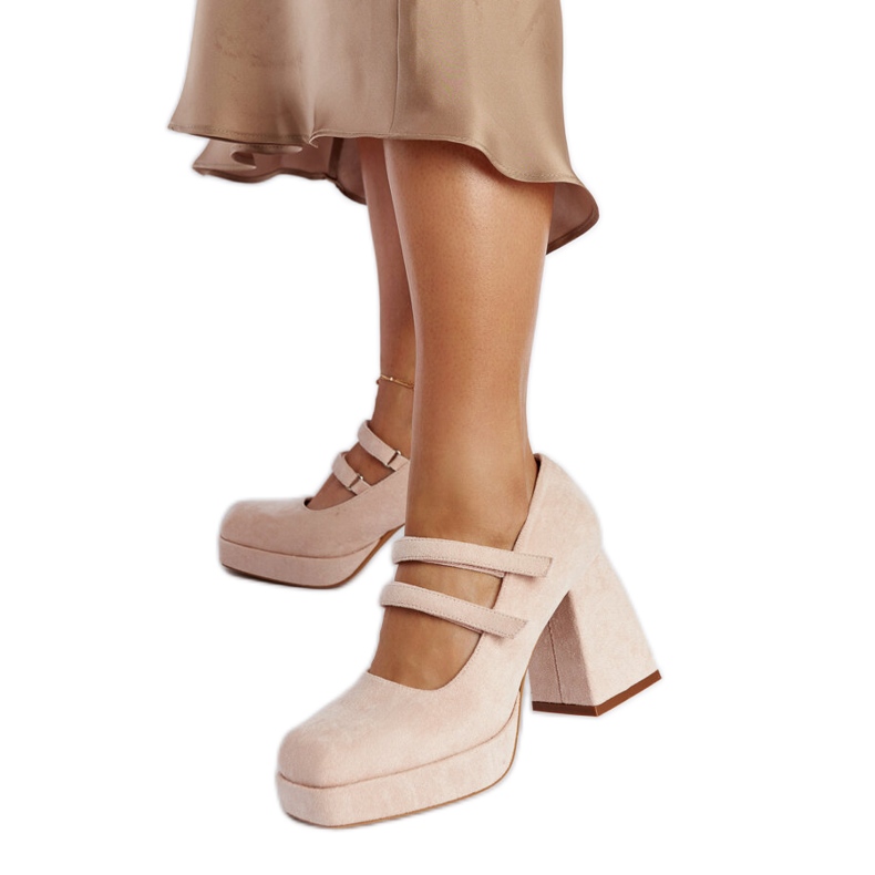 Pompe roz deschis cu toc masiv Cher Pompe roz deschis cu toc masiv Cher