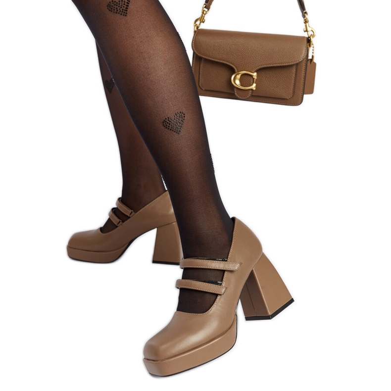 Pompe Cher maro cu toc bloc masiv