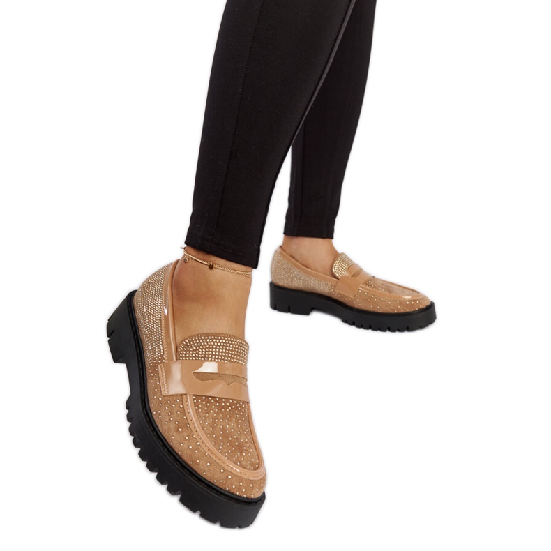 Mocasini maro decorati cu strasuri Newport